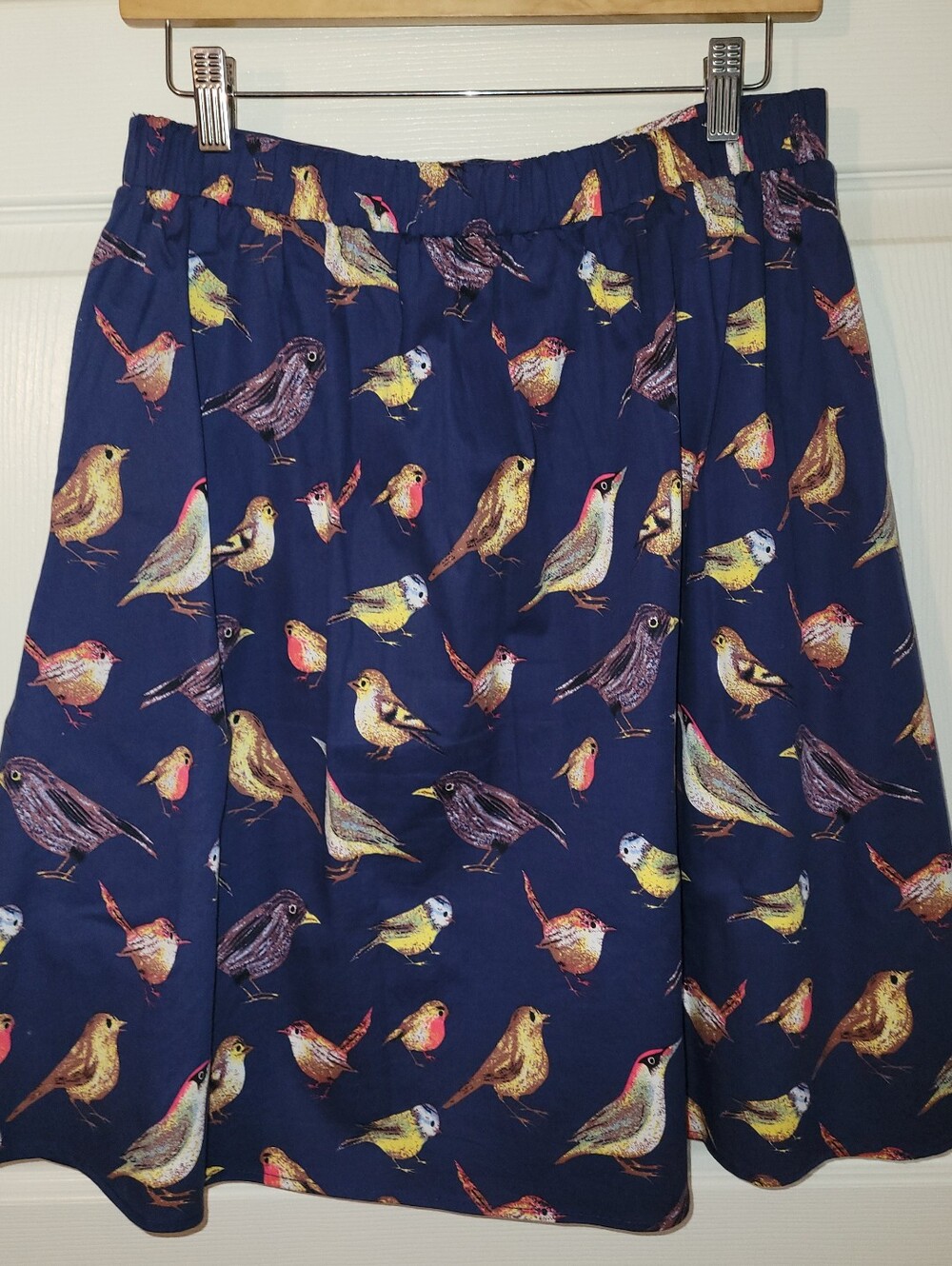 Grace Karin Novelty Bird Print Skirt Women's Medium Navy Pleated Pockets Preppy